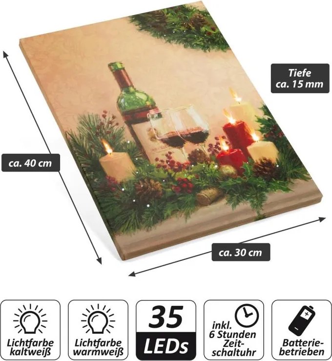 Falikép Gyertya borral  5 LED 30 x 40 cm