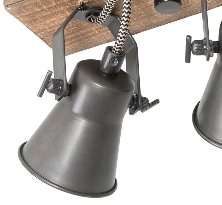 Rusztikus spotlámpa fekete fával 3-lámpás állítható - Jelle