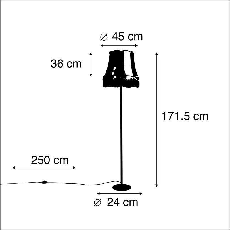 Retro állólámpa fekete nagymama árnyékolóval zöld 45 cm - Simplo