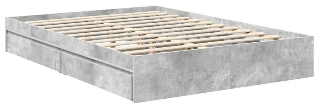 vidaXL Tárolós Ágy fejtámlával Beton Szürke 135 x 190 cm Faanyag