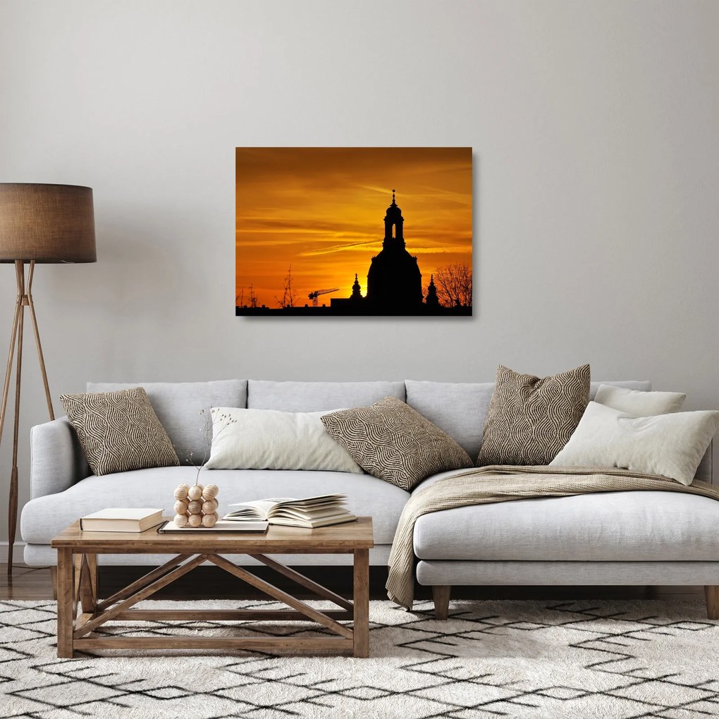 Templom a naplementében képe (üvegen) (70x50 cm)