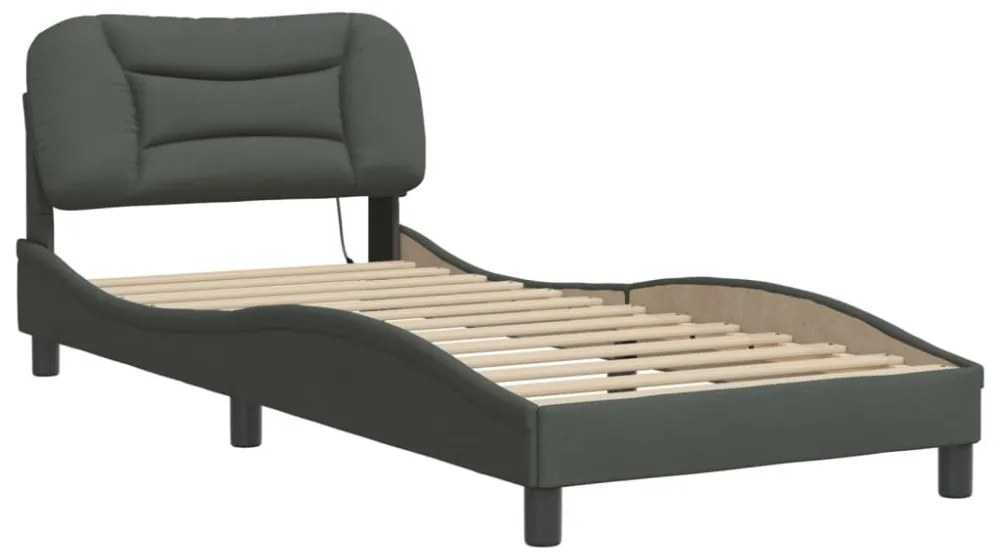 sötétszürke szövet ágykeret LED-es matrac nélkül 80x200 cm