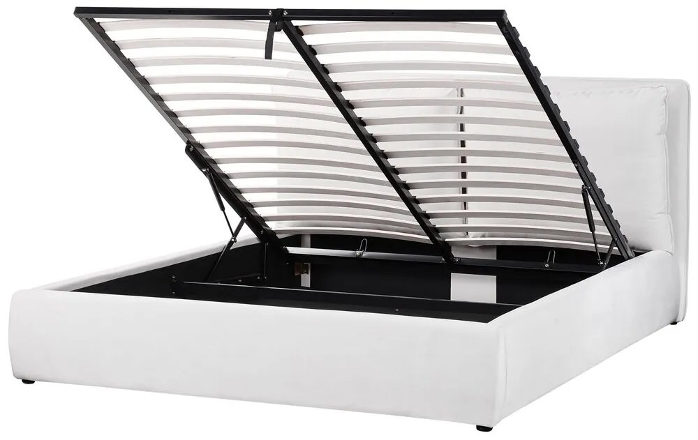 Törtfehér bársony ágyneműtartós franciaágy 160 x 200 cm BAJONNA Beliani