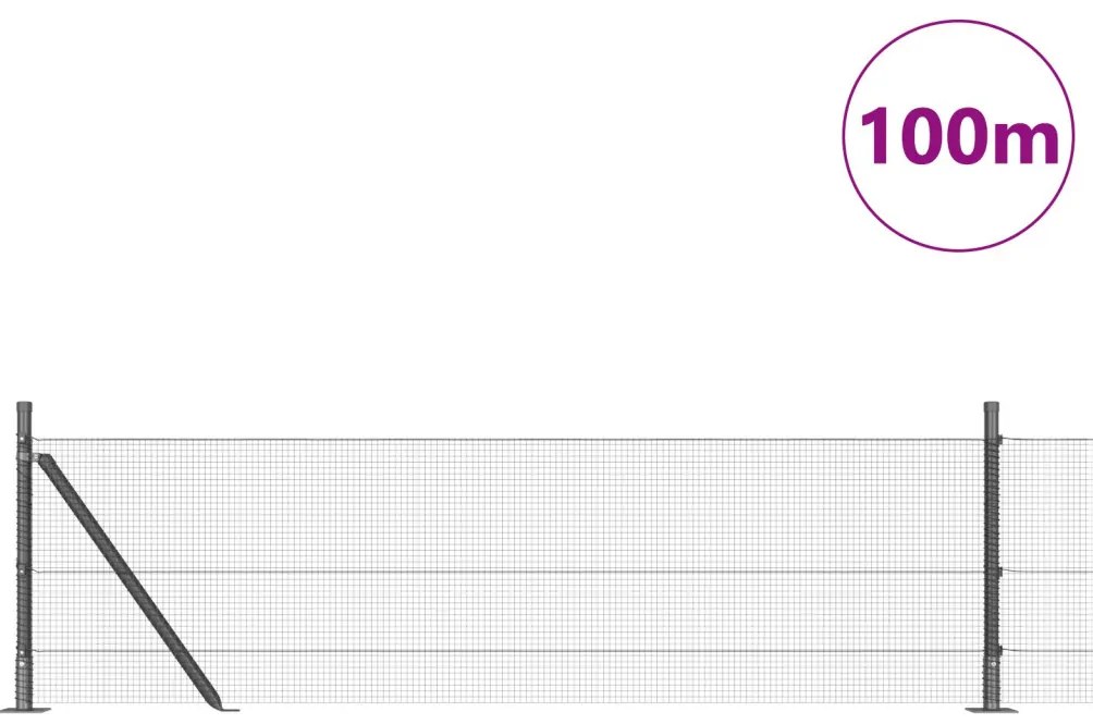 Horganyzott Drótháló Kerítés 13 Belső Flangolt Oszloppal 0.4x100 m Horganyzott Acél