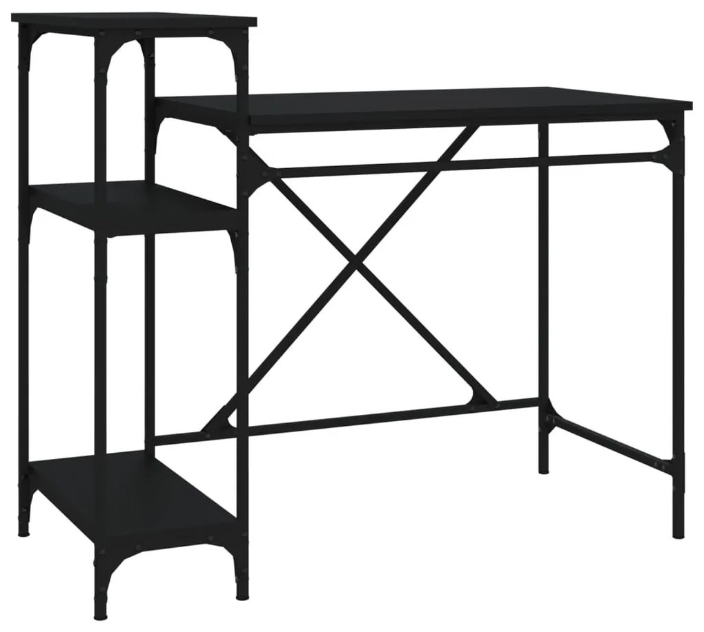 fekete szerelt fa és vas íróasztal polcokkal 105x50x90 cm