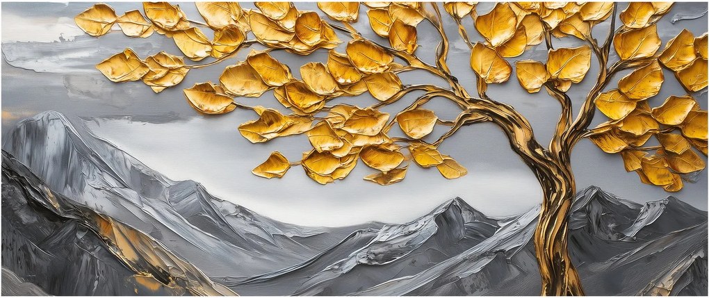 Kép – Fa arany levelekkel (120x50 cm)