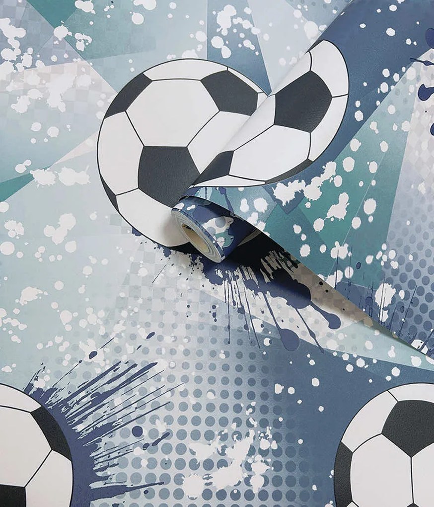 Holden Decor Adventure Awaits Football Frenzy sötétkék-zöldeskék focis papír tapéta – 14093