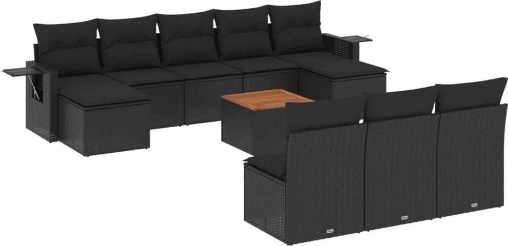 vidaXL 11 részes fekete polyrattan kerti ülőgarnitúra párnákkal