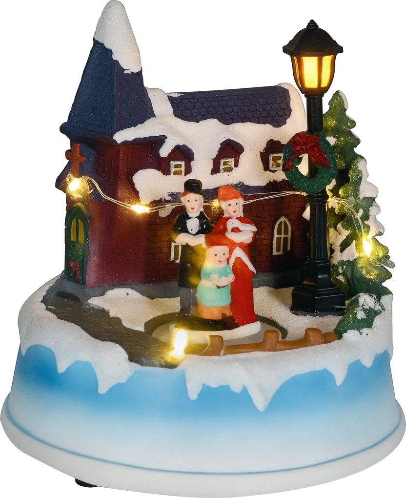 HOMCOM LED világítású karácsonyi falu jelenet forgó kórussal - Karácsonyi dekoráció a nappaliba vagy hálószobába | Aosom