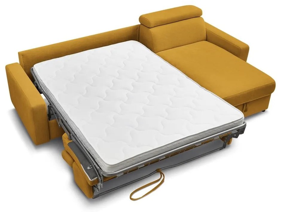 Mustársárga kinyitható sarokkanapé (variálható) Monaco – Bobochic Paris