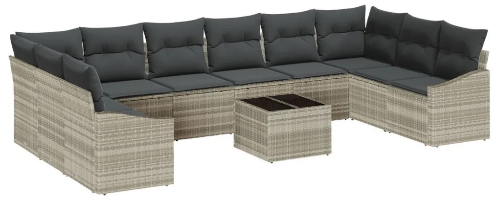 Kerti Kanapé Szett 11 pcs Világosszürke Poli rattan