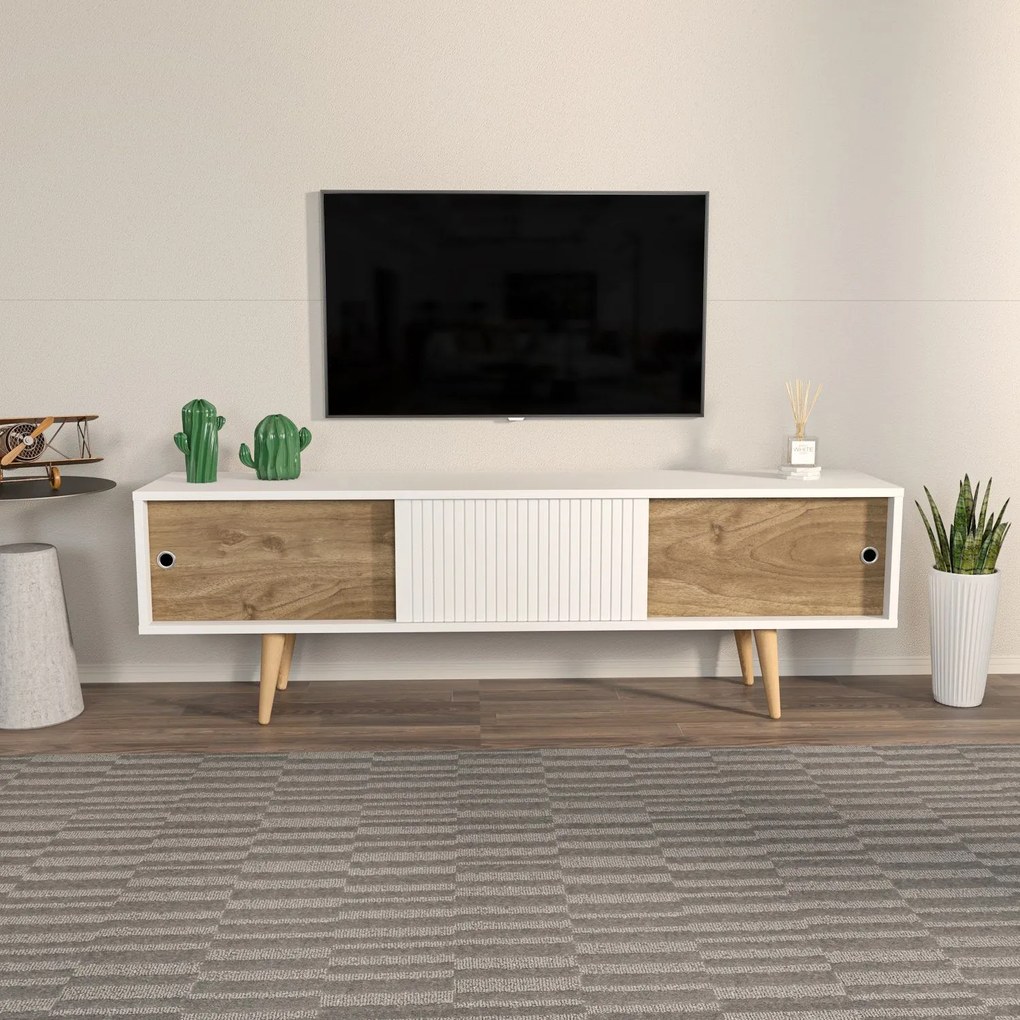TV szekrény Ecrin - White, Walnut