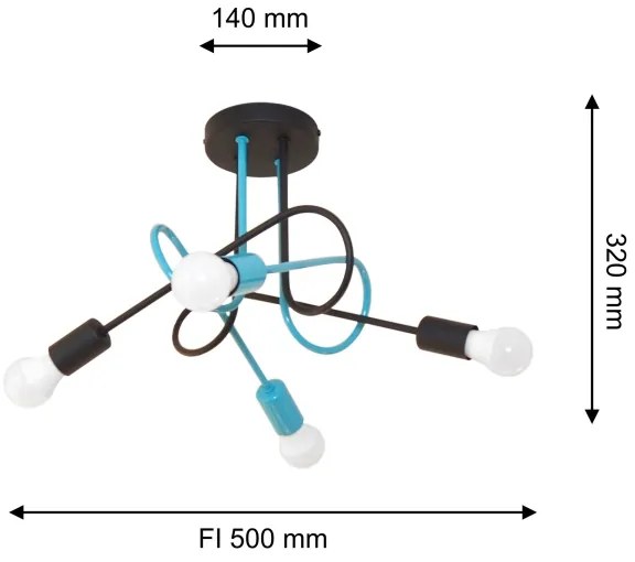 Felületre szerelhető csillár OXFORD 4xE27/15W/230V fekete/türkiz