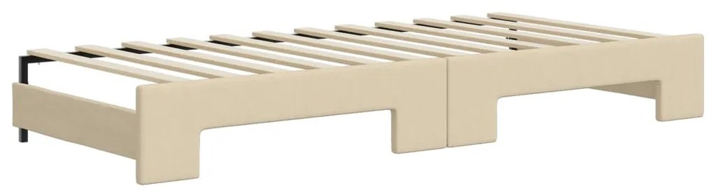krémszínű kihúzható szövet heverő matracokkal 90 x 200 cm