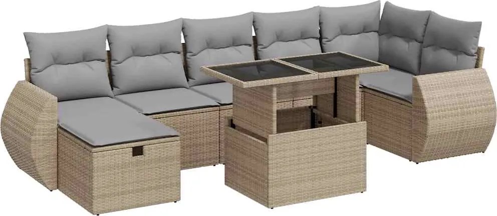 vidaXL 8 részes bézs polyrattan kerti ülőgarnitúra párnával