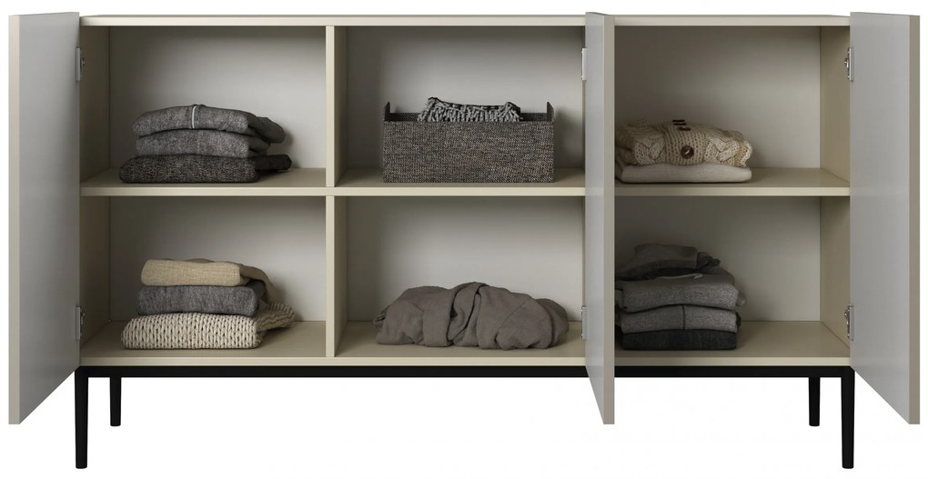 Nicole komód 150 cm háromajtós, díszített fronttal - kasmír / fekete lábak