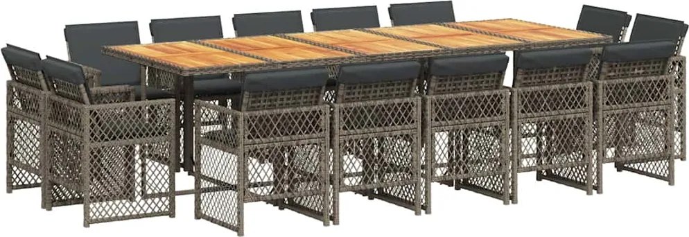 vidaXL 15 részes szürke polyrattan kerti étkezőgarnitúra párnákkal
