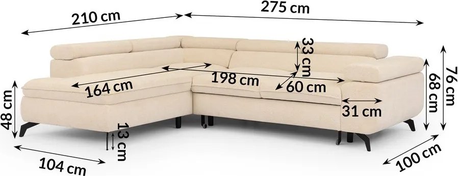 Krémszínű zsenília sarokkanapé (bal oldali-L alakú) Marbeya – Ropez