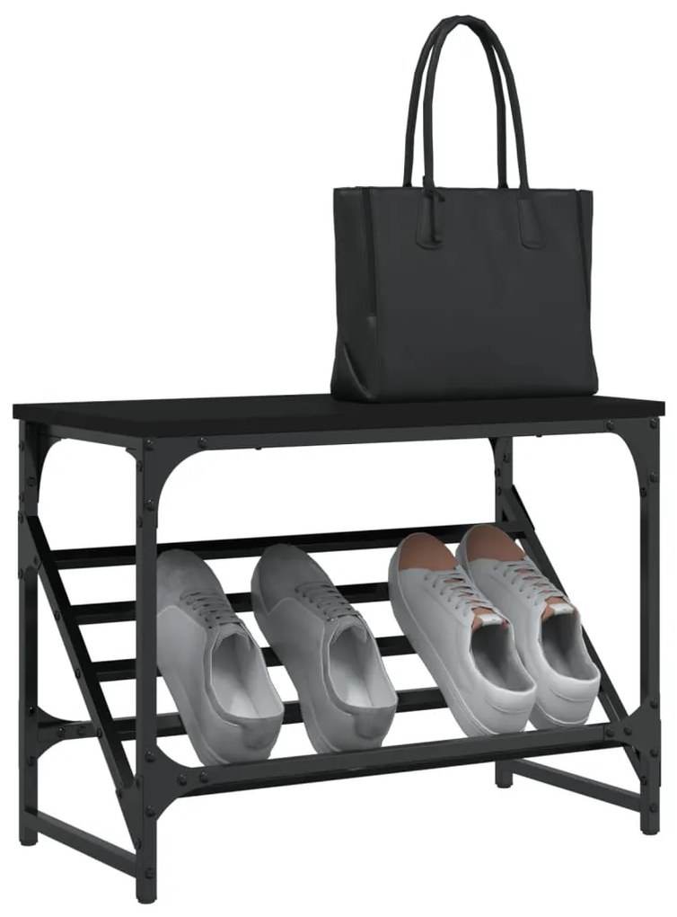 fekete szerelt fa cipőtartó 60x30x45 cm