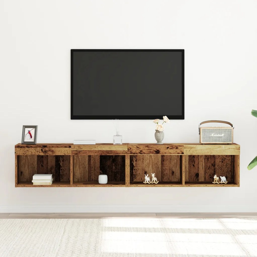 TV Fali Szekrény LED Világítással 2 db Régi Fa 80x30x30 cm