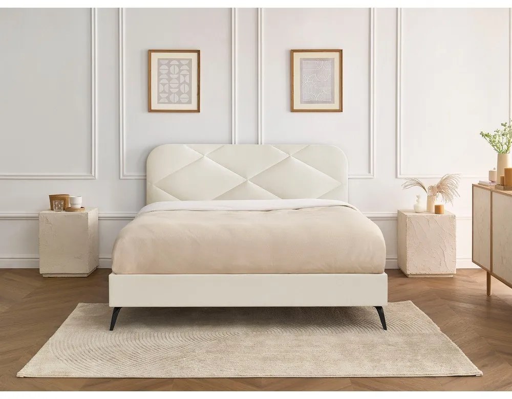 Bézs kárpitozott franciaágy ágyráccsal 180x200 cm Prune – Bobochic Paris