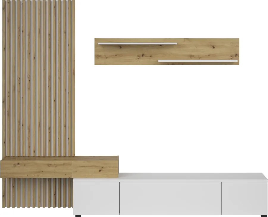 Nappali fal, fehér/artisan tölgy, REBEKA PLUS