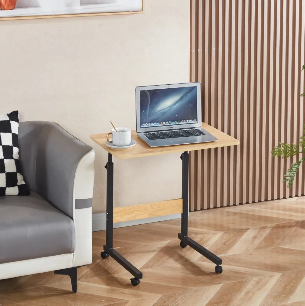 Állítható PC asztal kerekekkel, tölgy/fekete, JUSTUS