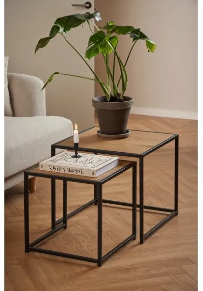 SARON dohányzóasztal szett, 2 db, tölgy/fekete