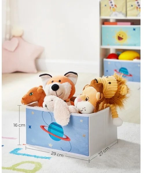 Gyerek tároló polc ANET kék-fehér textil dobozokkal