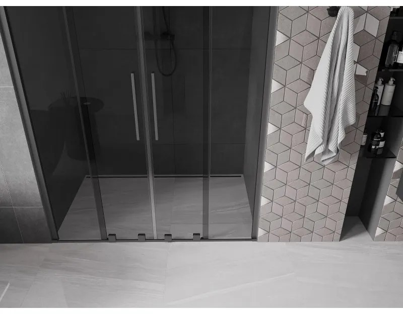 Mexen Velar Duo, tolózuhanyajtó nyitáshoz 160 cm, 8 mm szürke üveg, polírozott grafit, 871-160-000-42-95