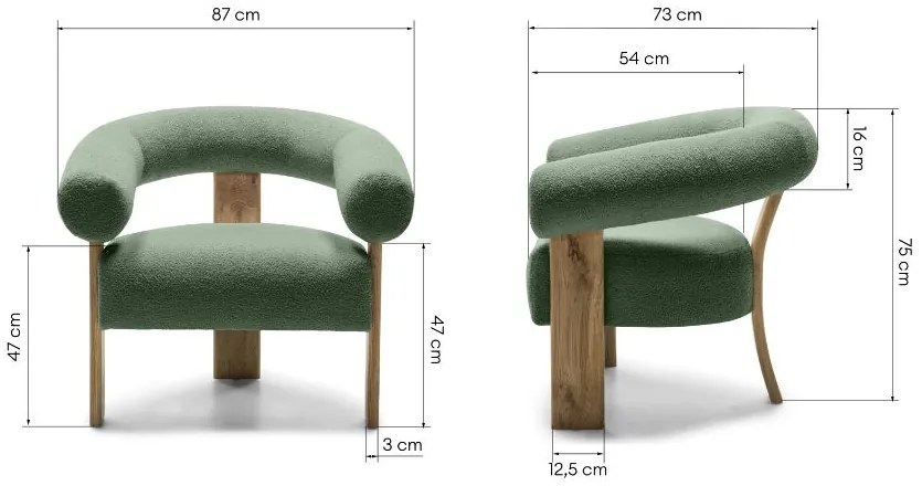 Sötétzöld design fotel KOKEI, tölgy