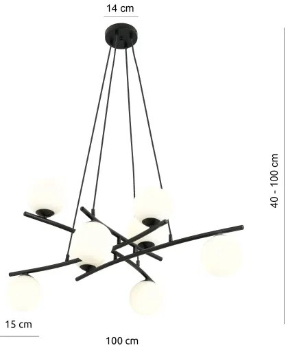 Csillár zsinóron ESSA 8xE14/10W/230V fekete/fehér