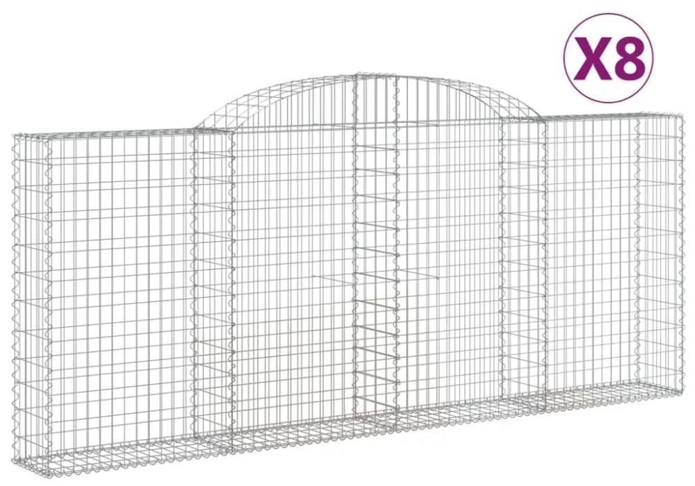 8 db íves horganyzott vas gabion kosár 300x30x120/140 cm