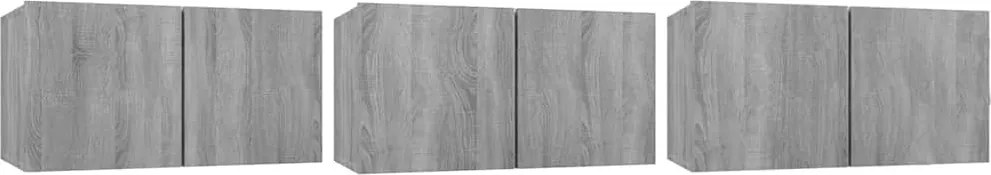 vidaXL 3 db sonoma tölgy színű fa függő TV-szekrény 60 x 30 x 30 cm