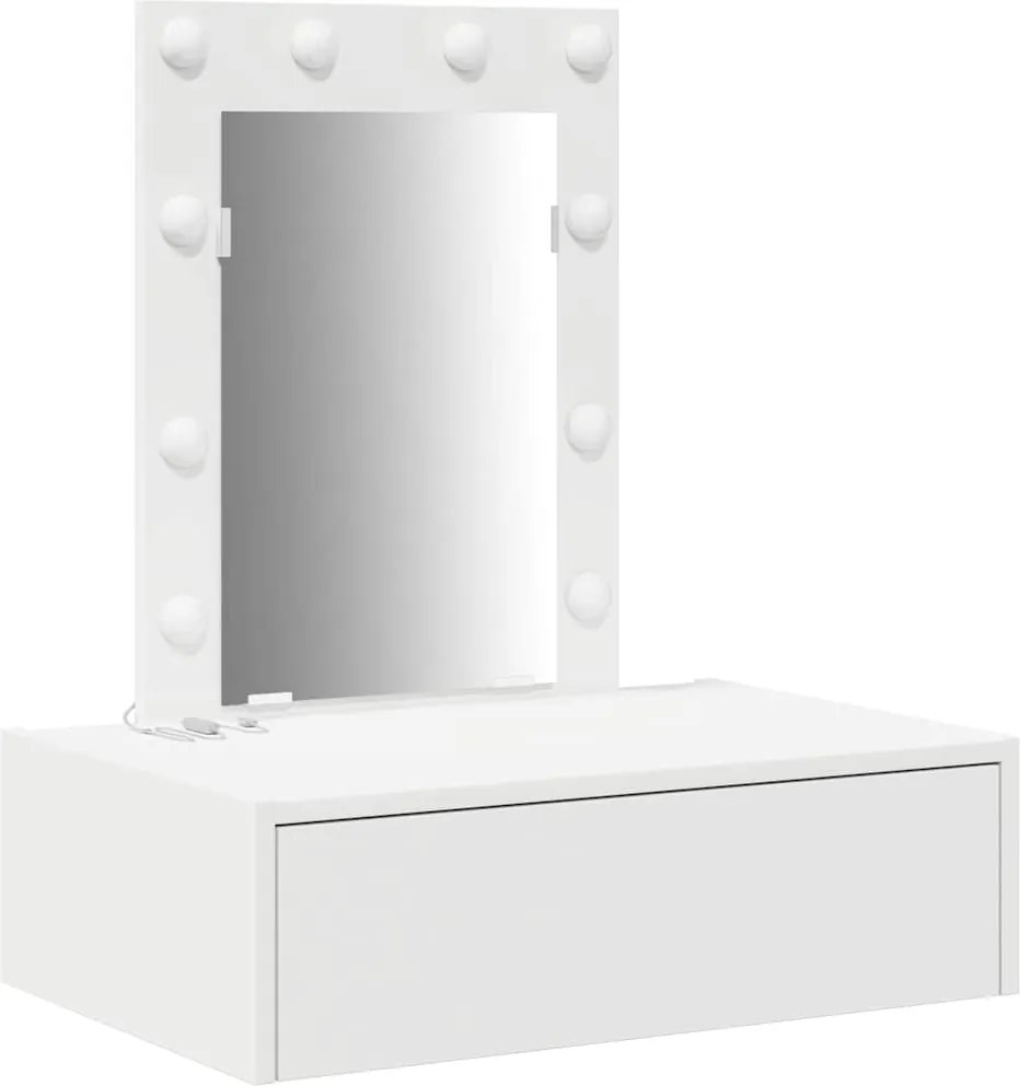 vidaXL Öltözködőasztal tükör lámpákkal Fehér 60 x 40 x 70 cm Faanyag