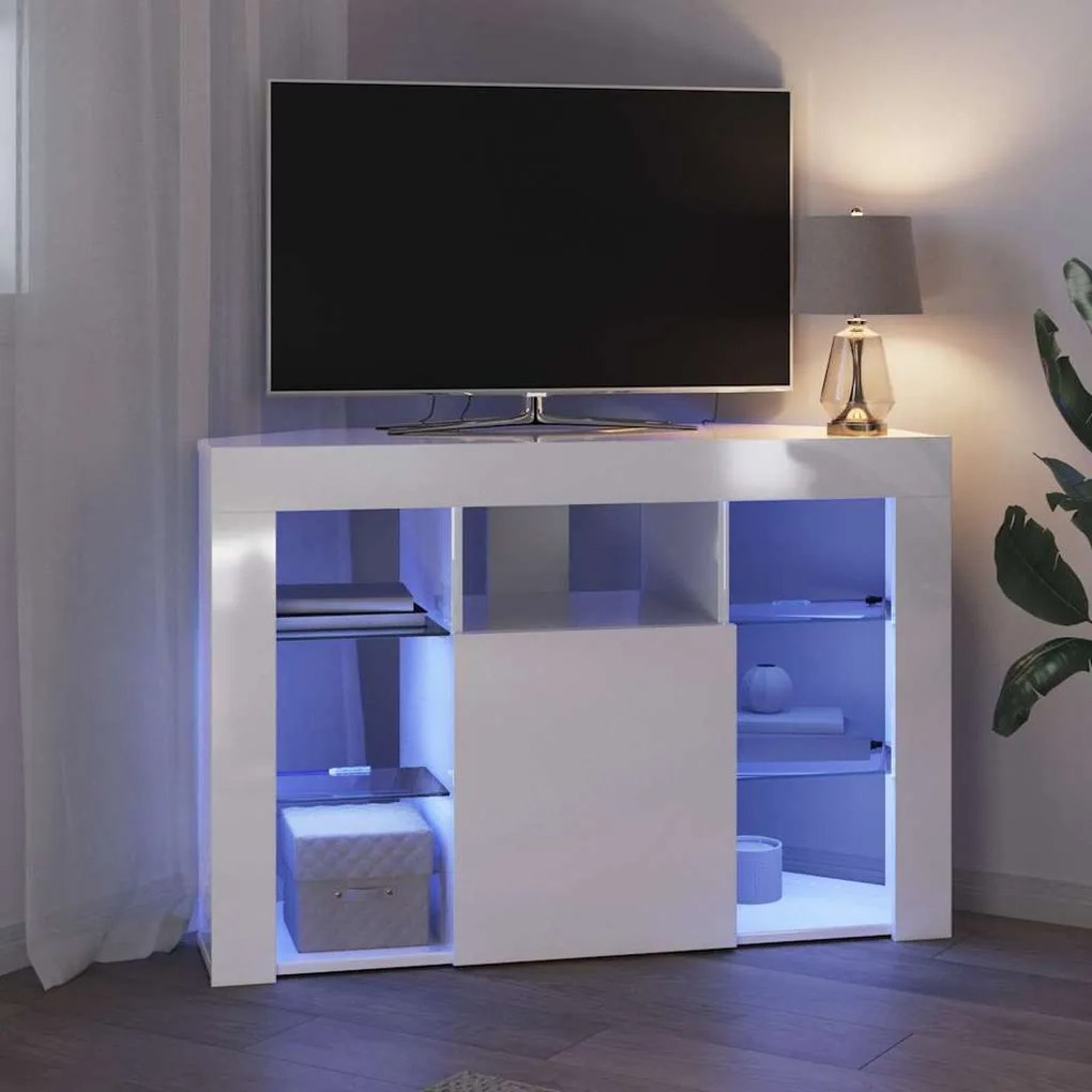 Sarok LED TV szekrény Magas fényű Fehér 104 x 40 x 68 cm
