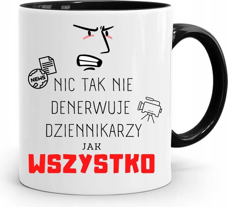 Fekete Bögre Ajándék Riporter Újságírónak, fényképes nyomtatással