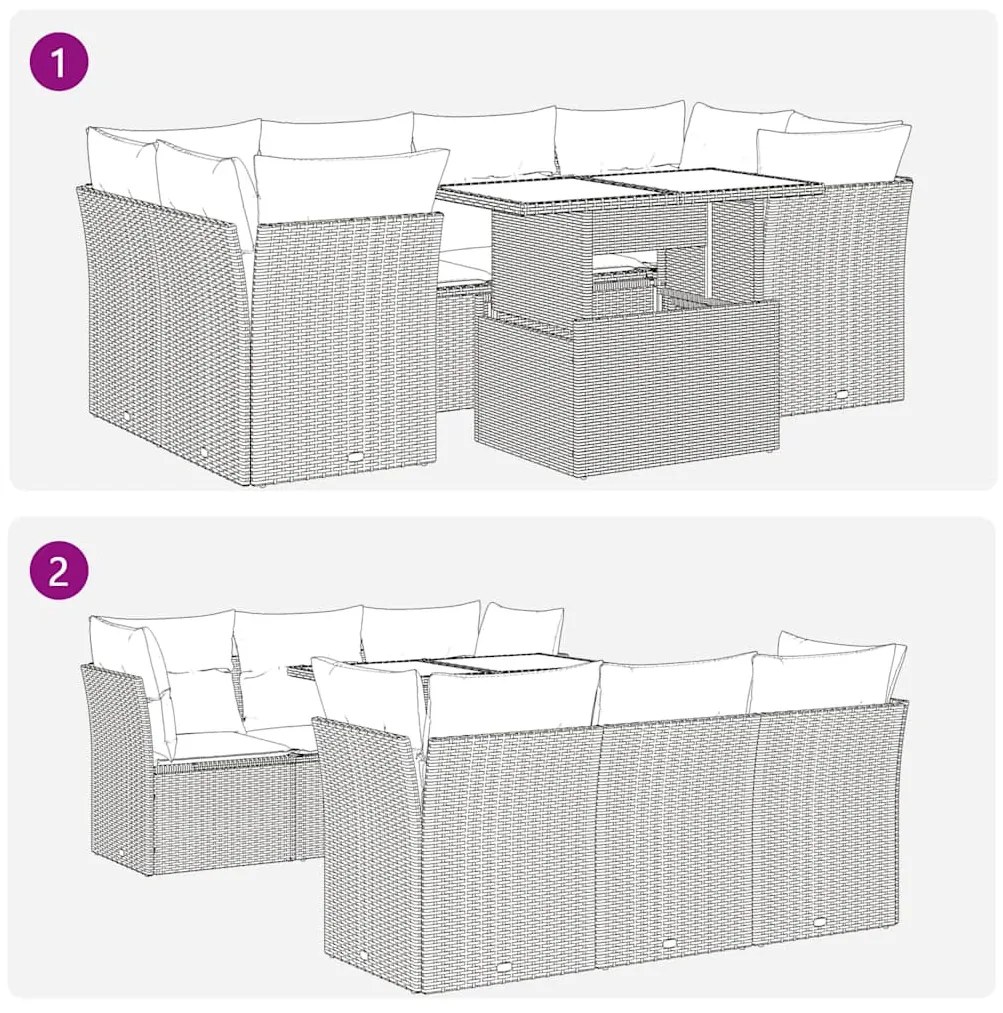 7 részes barna polyrattan akácfa kerti ülőgarnitúra párnákkal