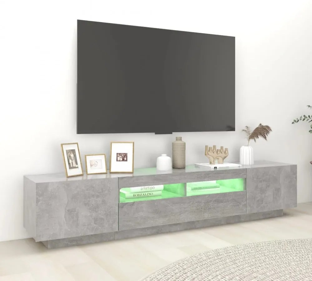 betonszürke TV-szekrény LED-lámpákkal 200 x 35 x 40 cm