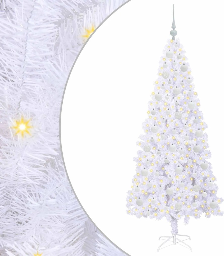 vidaXL Mű karácsonyfa 300 LED-del állvánnyal Fehér 180 cm PVC és Acél