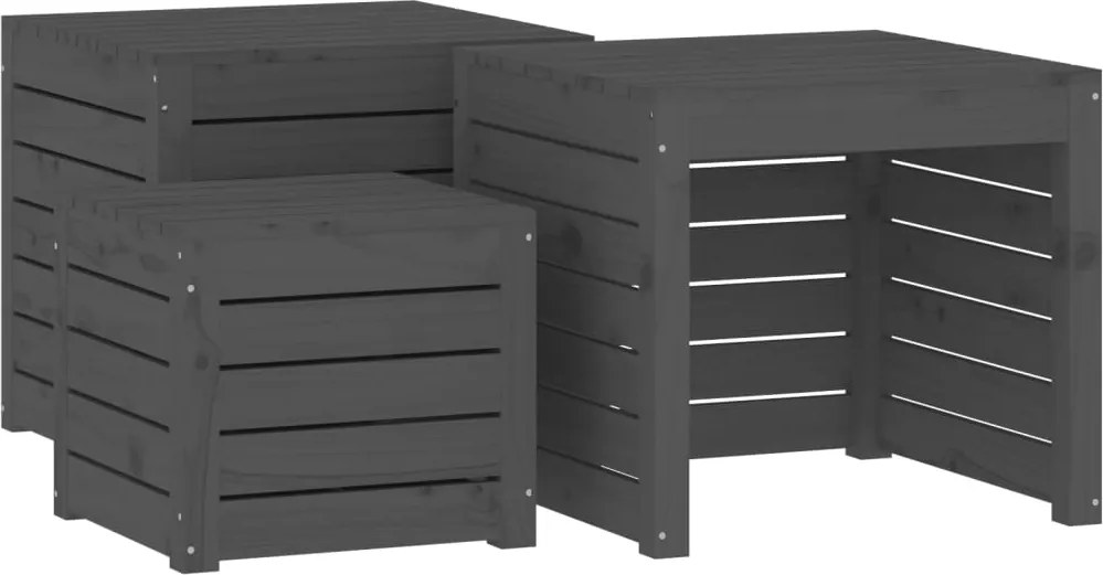 vidaXL szürke 3 részes tömör fenyőfa kerti ládaszett