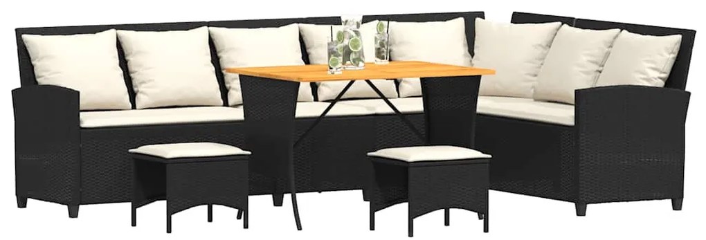 4 részes fekete polyrattan kerti ülőgarnitúra párnával L-alakú