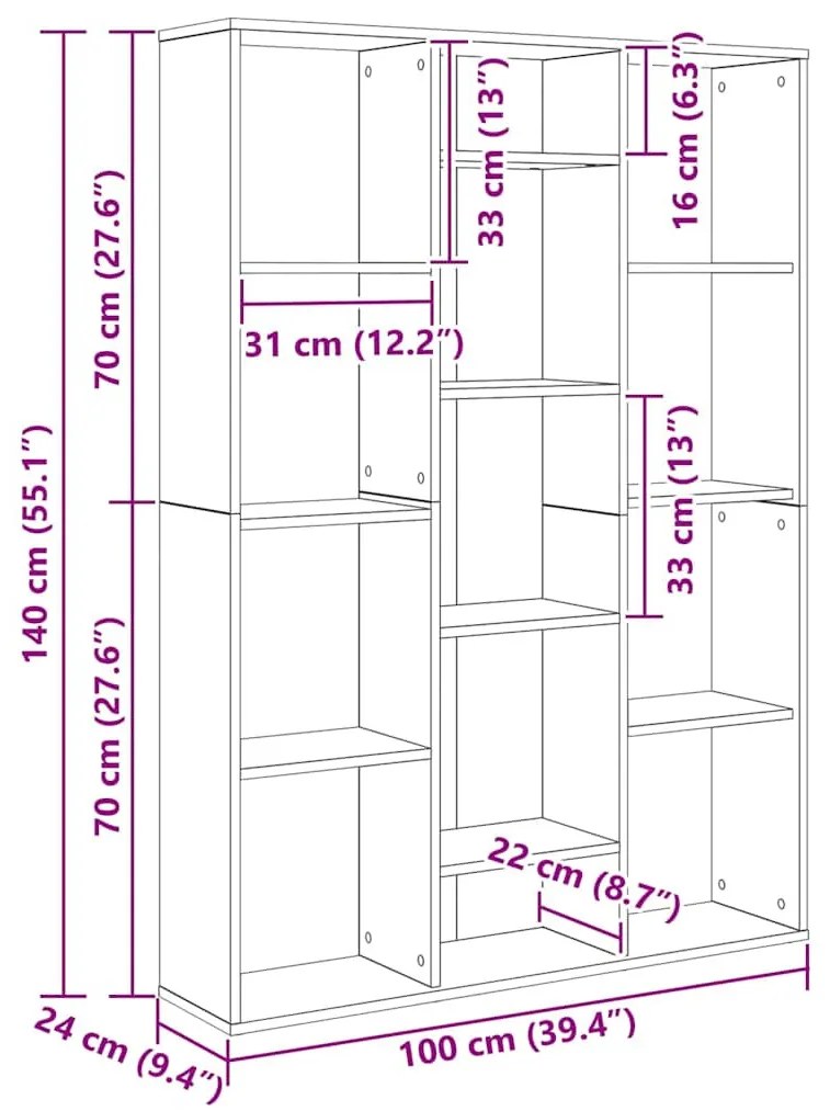betonszürke térelválasztó/könyvszekrény 100 x 24 x 140 cm