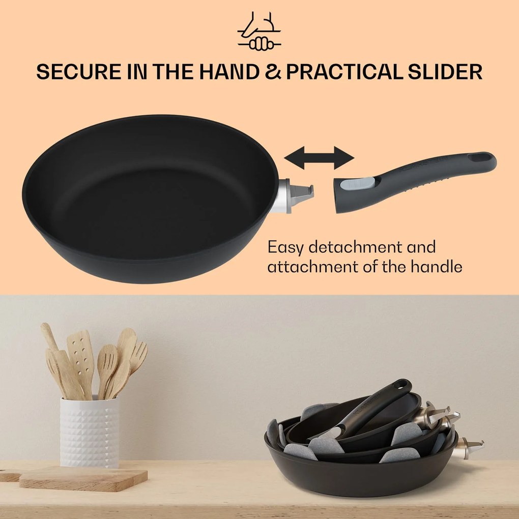 Klarstein Noto Endurance, serpenyő készlet, kovácsolt alumínium, 3 méret, 2 filcvédővel