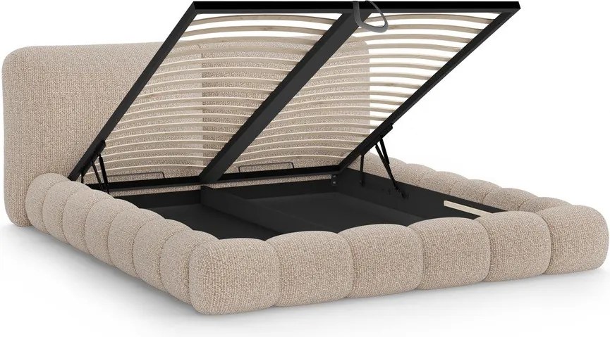 Szürkésbézs kárpitozott ágyneműtartós franciaágy ágyráccsal 200x200 cm Solange – Micadoni