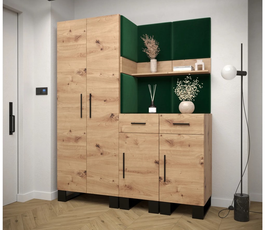 Előszobabútor Amanda 7 (artisan tölgy + zöld). 1085917