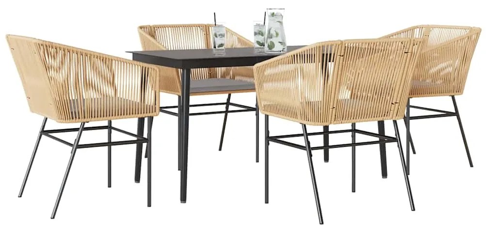 vidaXL 5 észes barna polyrattan üveg kerti étkezőgarnitúra párnával