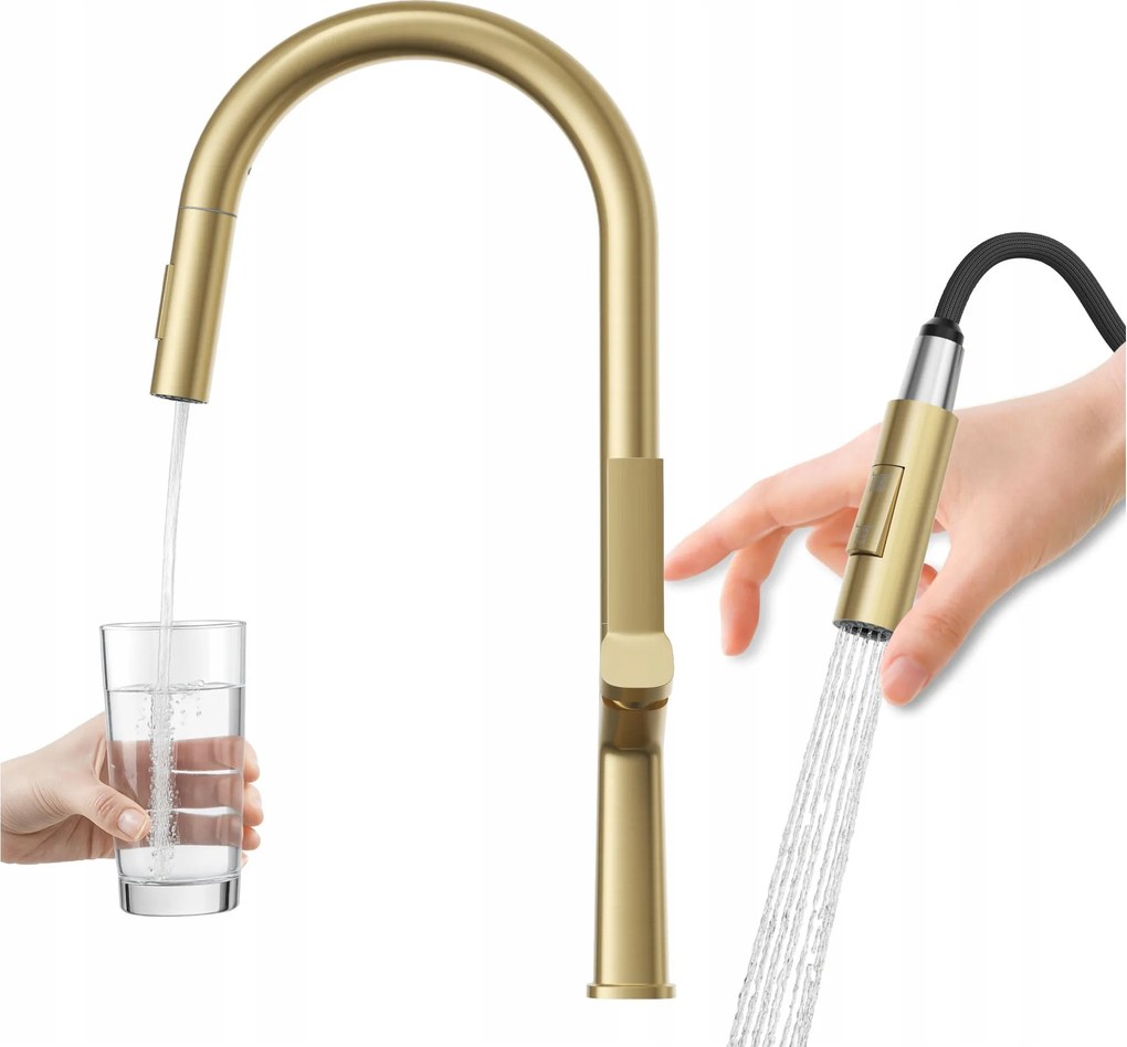 Konyhai csaptelep mosogatóhoz magas kihúzható kifolyócső álló csaptelep Ellis Arany