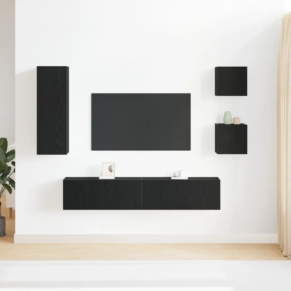 TV Szekrény Készlet 5 pcs Musta tammi 160 x 30 x 30.5 cm