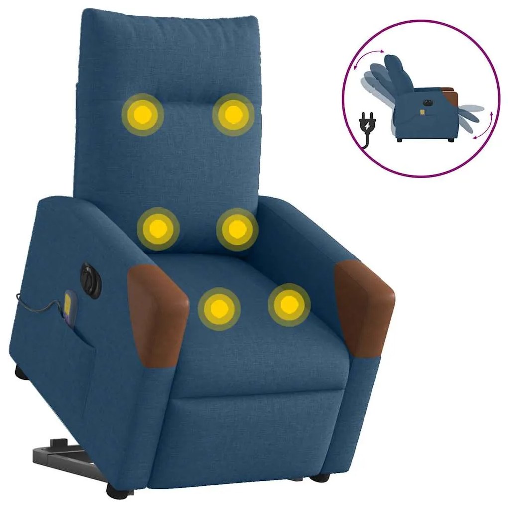 elektromos felállást segítő kék szövet dönthető masszázsfotel